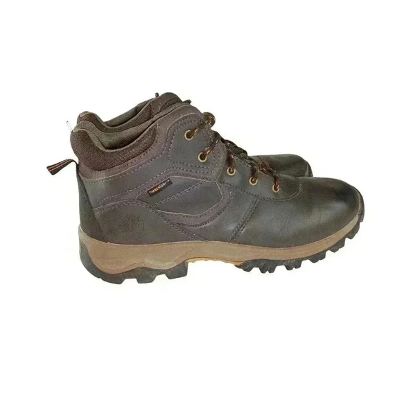 TIMBERLAND MT MADDSEN MID BROWN LEATHER WATERPROOF HIKING BOOTS SHOES BOYS  SZ 6 - Picture 1 of 8